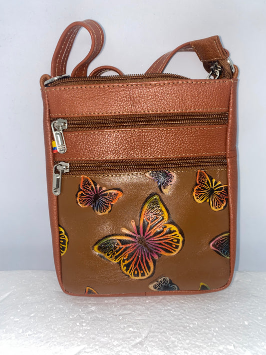 CMP35 - Carriel de cuero pintado con mariposa