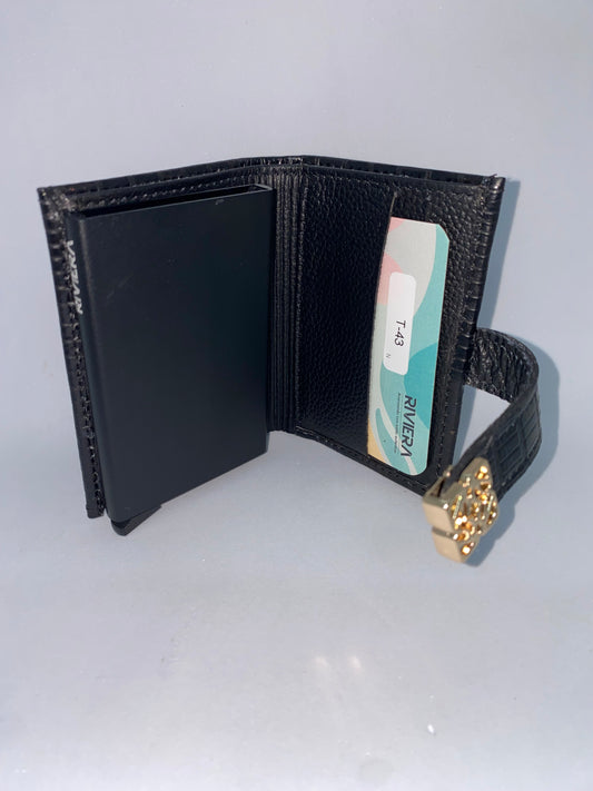 T43 - Tarjetero de cuero Genuino para dama con protección RFID