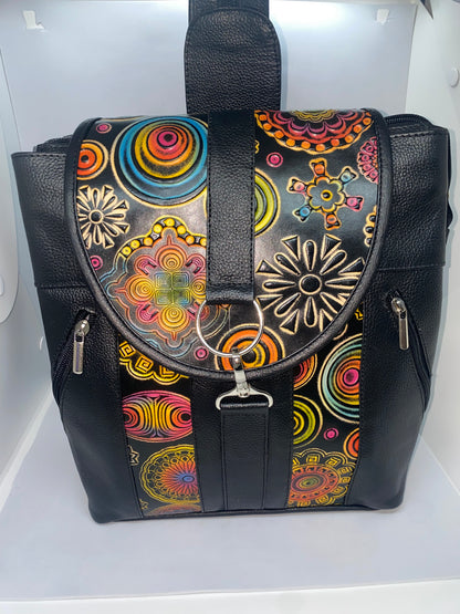 MPN69 - Mochila de cuero graso pintada para dama marca Quality Leather