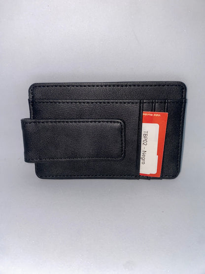 TPB02 - Tarjetero con clic pisa billetes de cuerina marca Quality Leather