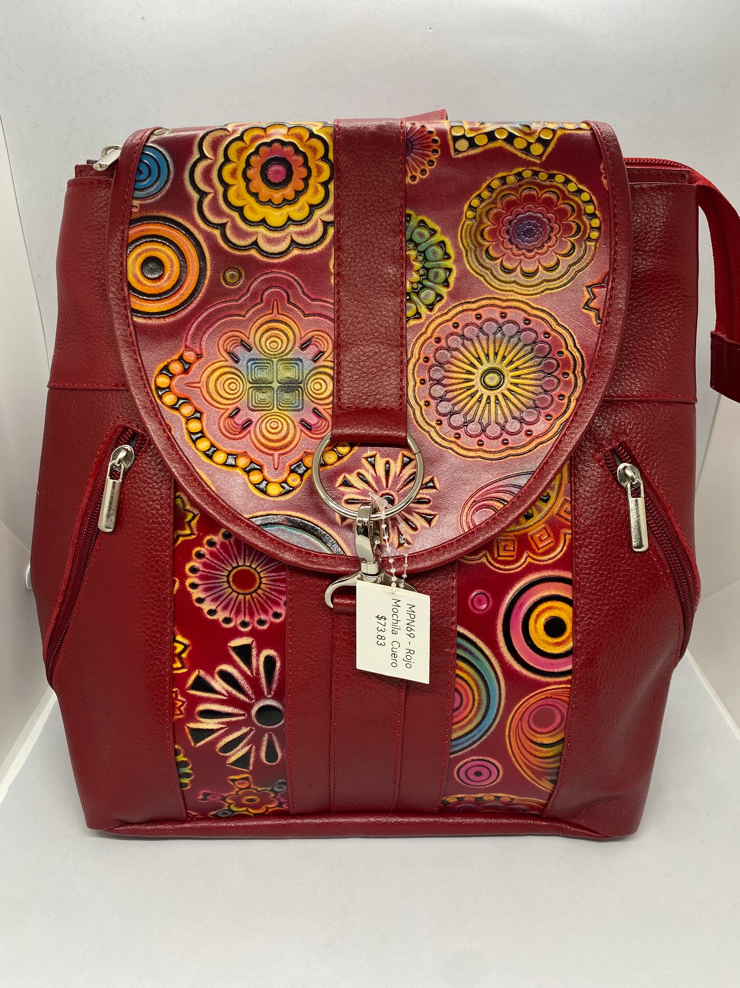 MPN69 - Mochila de cuero graso pintada para dama marca Quality Leather