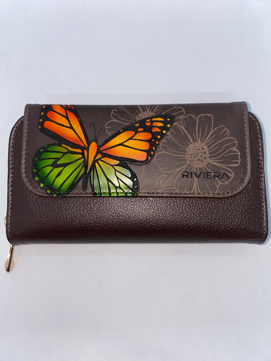 W8776 - Wallet de cuero para dama marca Riviera con diseño de mariposa