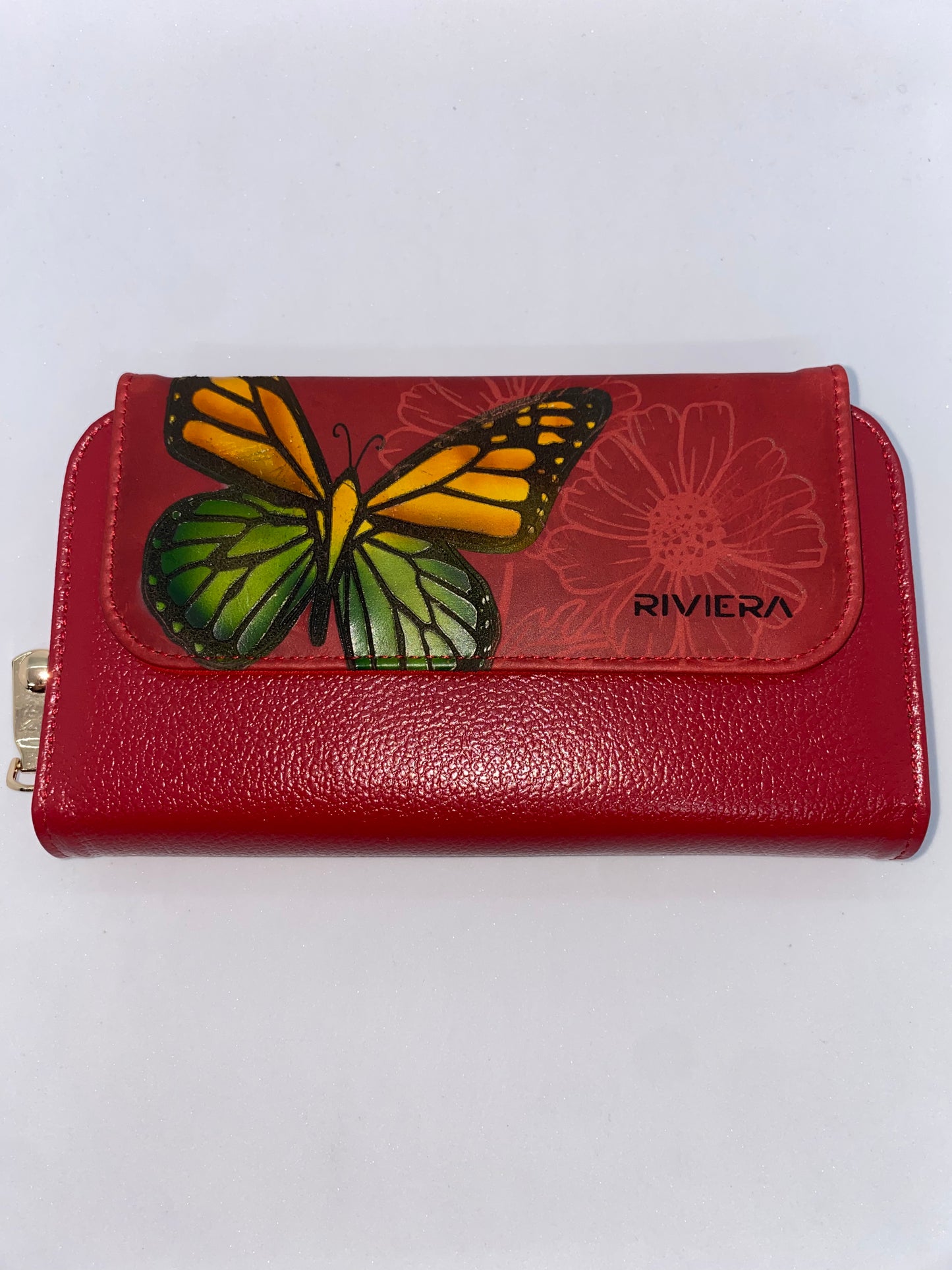 W8776 - Wallet de cuero para dama marca Riviera con diseño de mariposa
