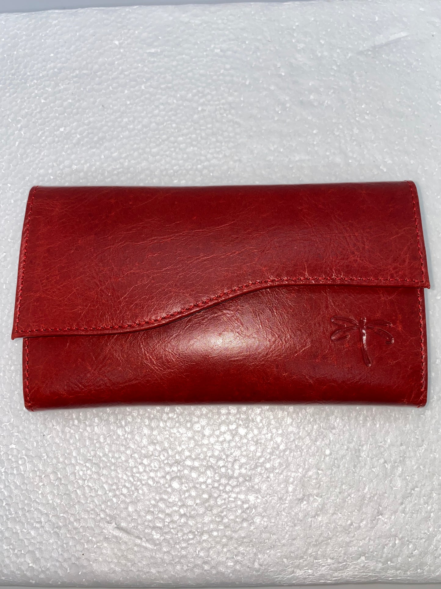 W078 - Wallet de cuero para dama con diseño de libelula